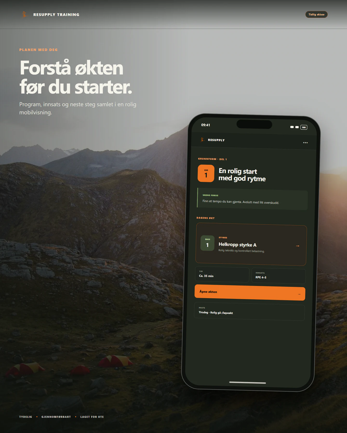 Foreløpig skisse av Resupply Training på mobil i fjellet